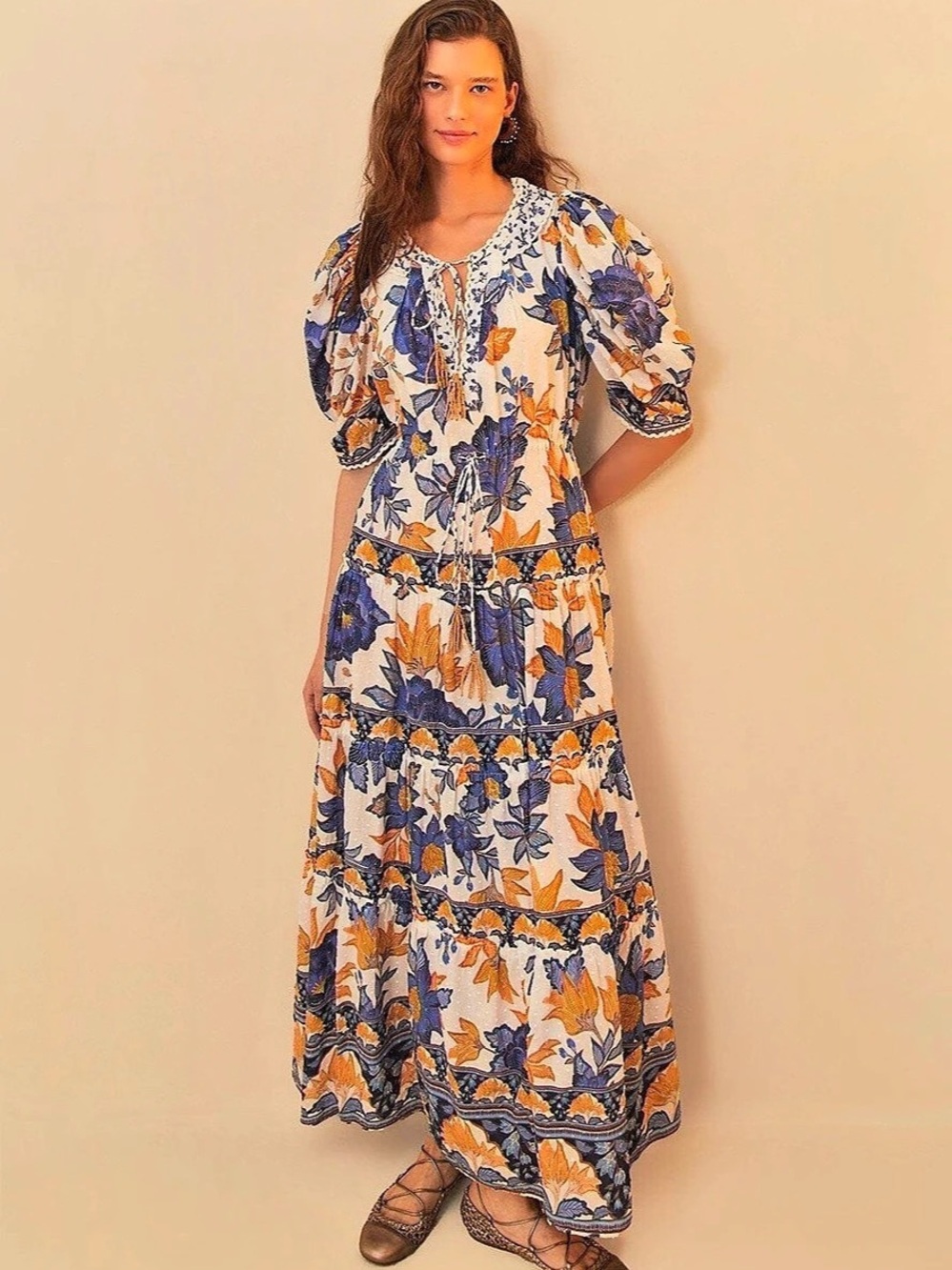 FARM Rio Floral Maxi Dress in Blue & Orange - Picture 2 of 5